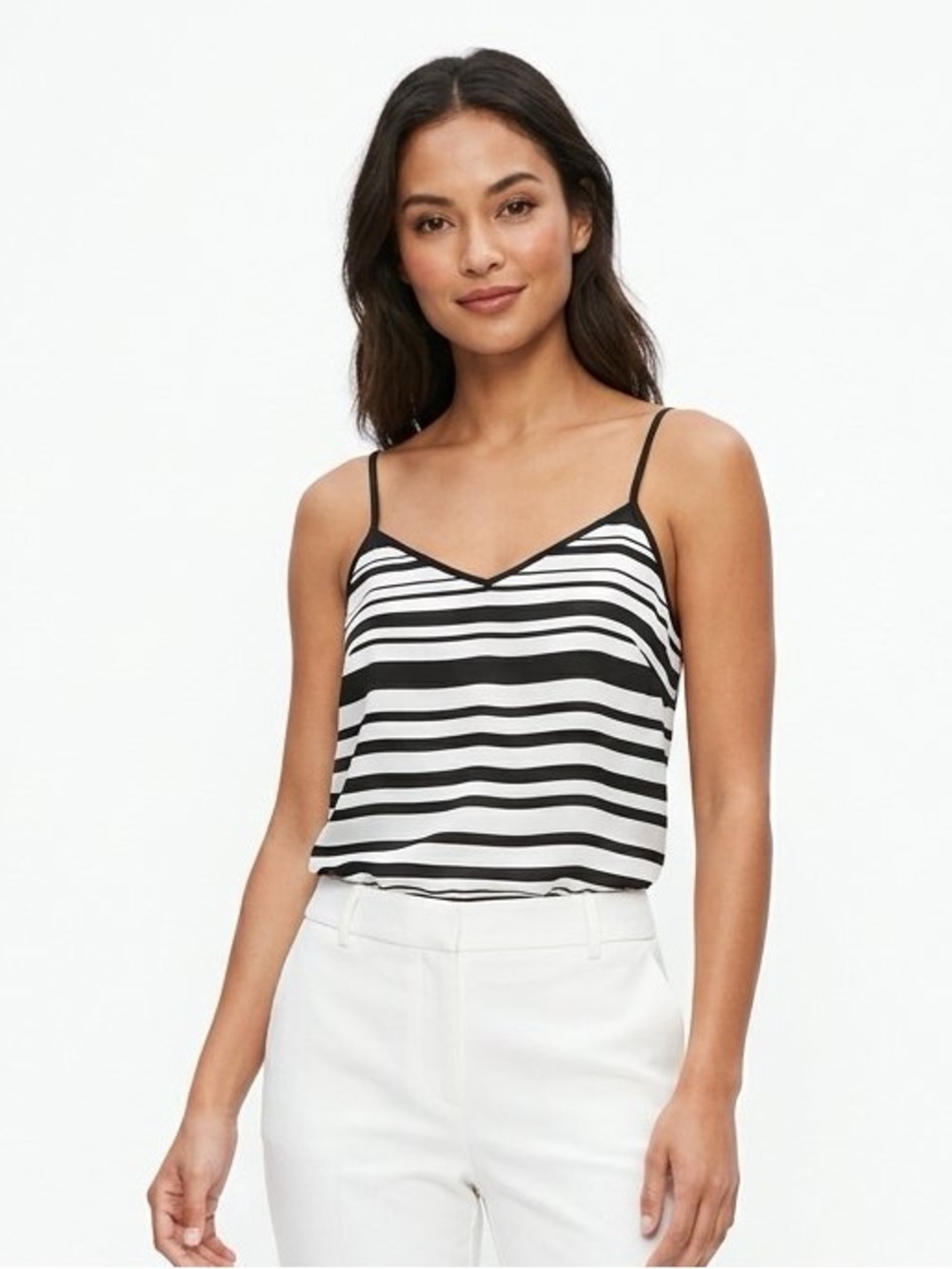 Banana Republic Black & White Striped Spaghetti-Strap Tank